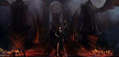 791306 anime girls black hair candles devil horns Red eyes soft shading tails